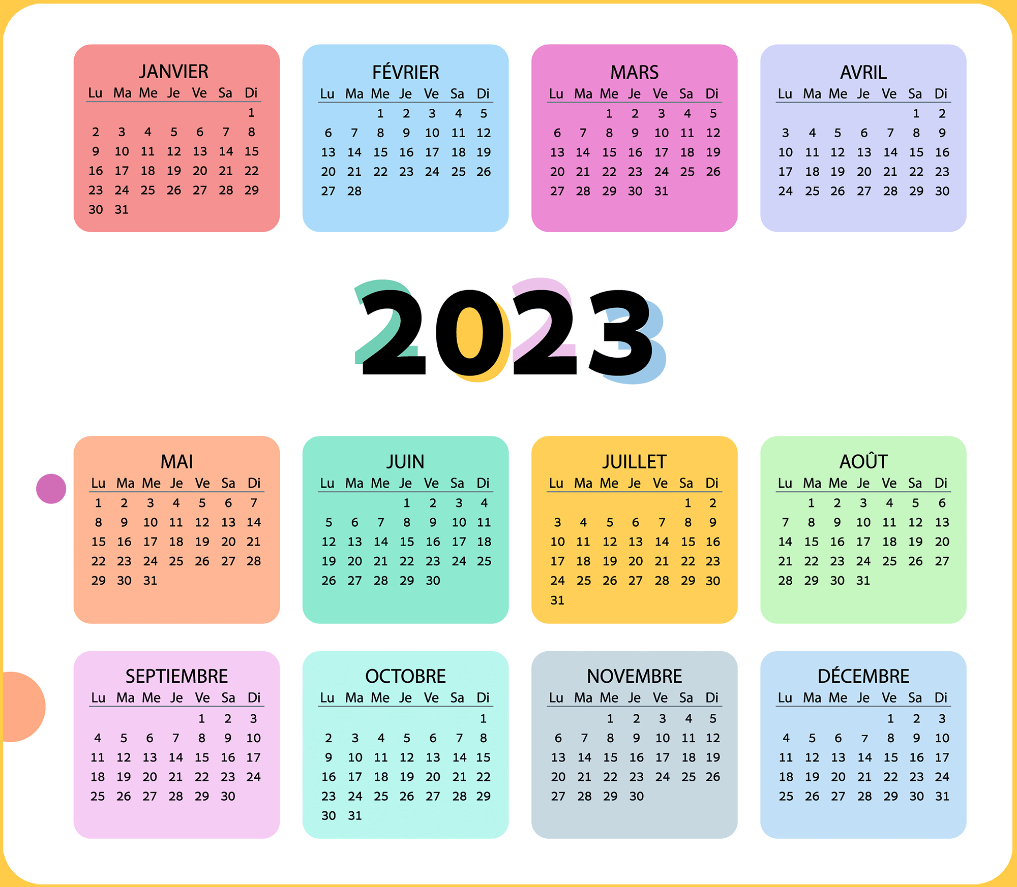 Calendrier 2023 des jours fériés - Jours fériés